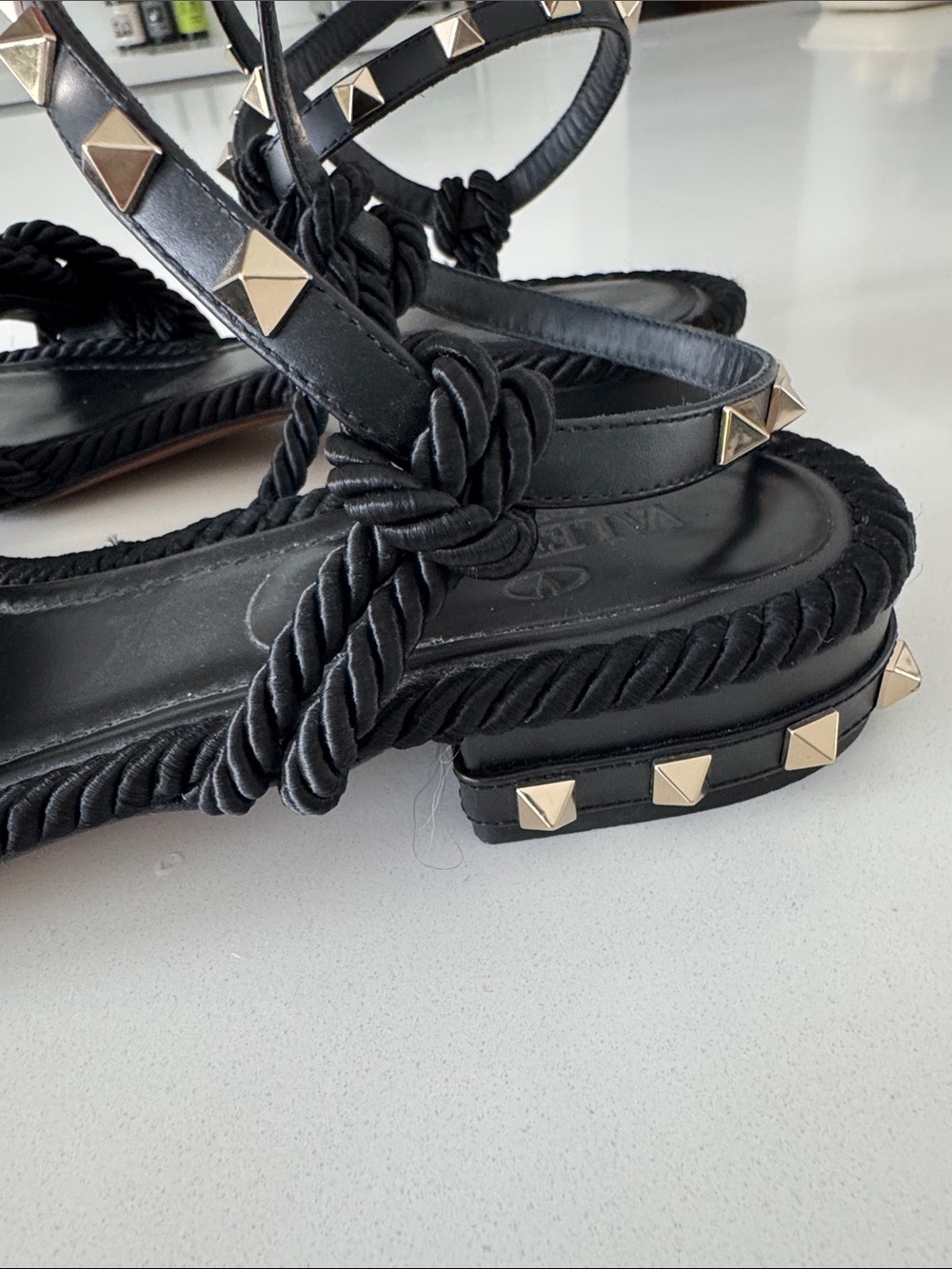 Valentino GARAVANI Studded Rope-Knot Black Women's Sandals - Picture 4 of 10